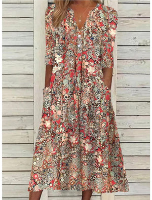 Women’s Vintage Floral Boho Midi Dress