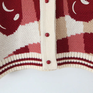 Women's Cherry Print Button-Front Cropped Cardigan