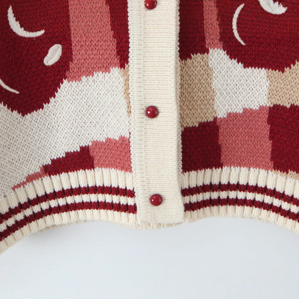 Women's Cherry Print Button-Front Cropped Cardigan