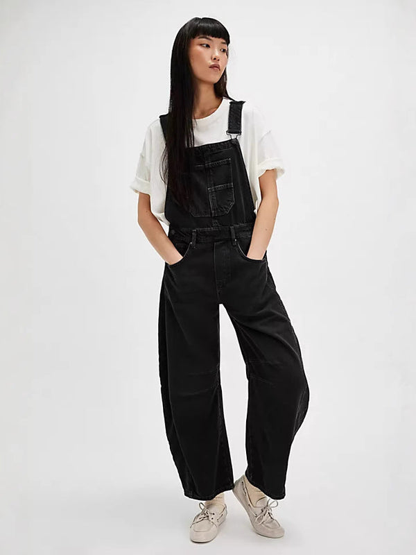 Women's Relaxed-Fit Wide-Leg Overalls with Practical Pockets