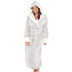 Women's Plush Hooded Fleece Bathrobe