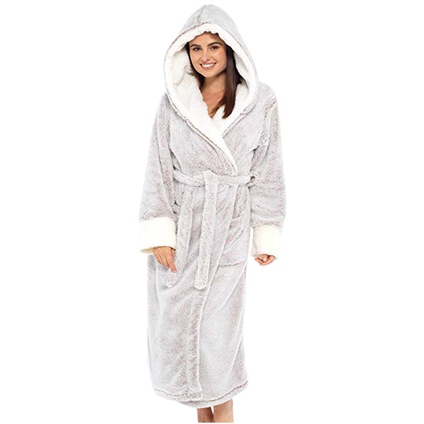 Women's Plush Hooded Fleece Bathrobe