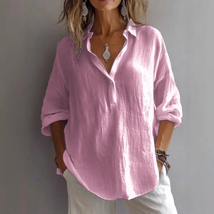 Women's Relaxed Collared Blouse with V-Neck