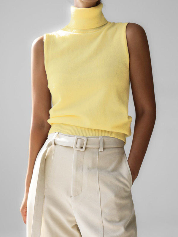 Women's Sleeveless Turtleneck Knit Top with Slim-Fit