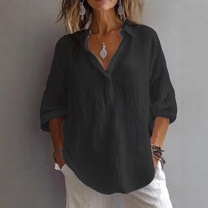 Women's Relaxed Collared Blouse with V-Neck
