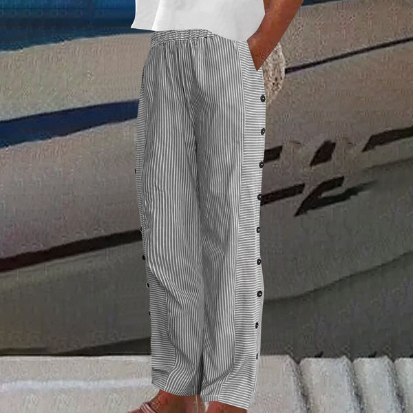 Women's Coastal Stripe Button-Detail Relaxed Pants