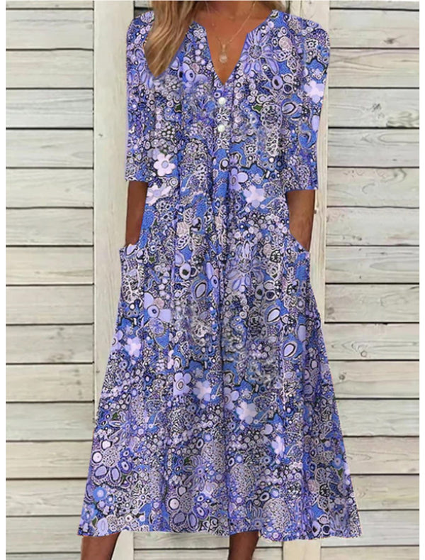 Women’s Vintage Floral Boho Midi Dress