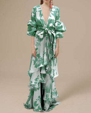 Women's Floral Wrap Maxi Dress with Ruffle Details