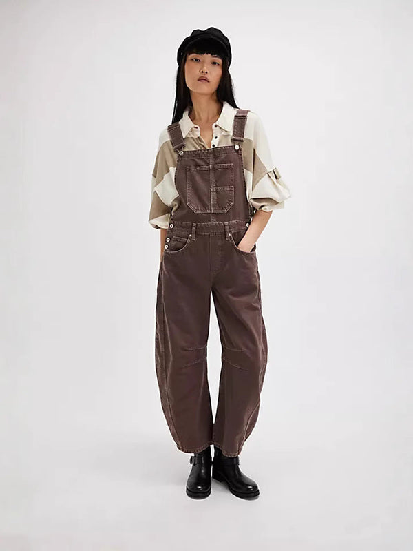 Women's Relaxed-Fit Wide-Leg Overalls with Practical Pockets
