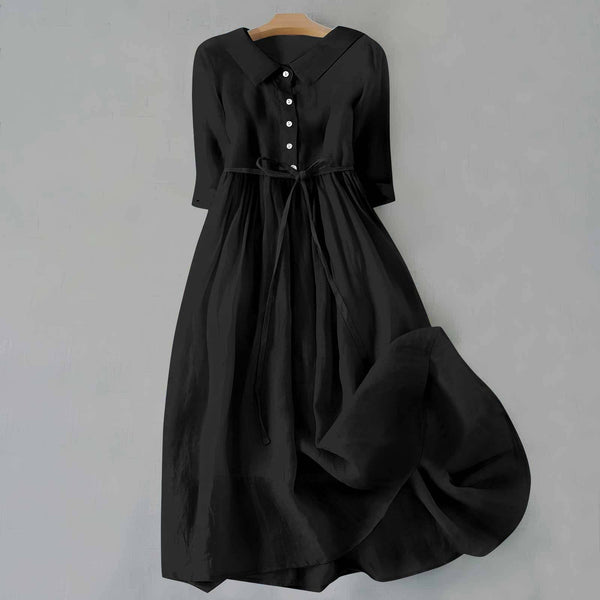Women’s Button Front Tie Waist Flowy Midi Dress
