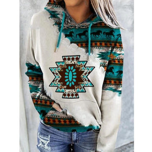 Women’s Aztec Print Hoodie Casual Oversized Pullover