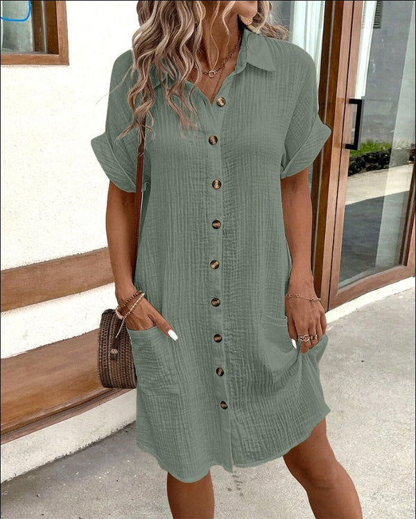 Women's Relaxed Button Shirt Dress with Pockets