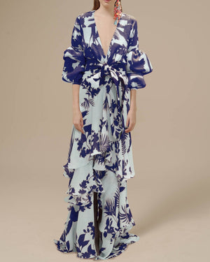 Women's Floral Wrap Maxi Dress with Ruffle Details