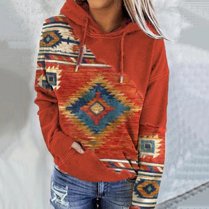 Women’s Aztec Print Hoodie Casual Oversized Pullover