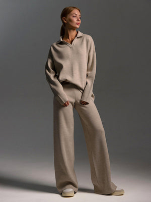 Women's Collared Two Piece Lounge Set Relaxed Fit