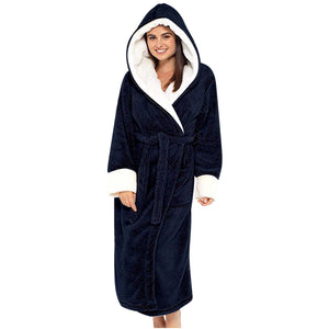 Women's Plush Hooded Fleece Bathrobe