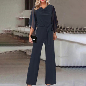 Women's Wide-Leg Jumpsuit with Lace-Up Waist