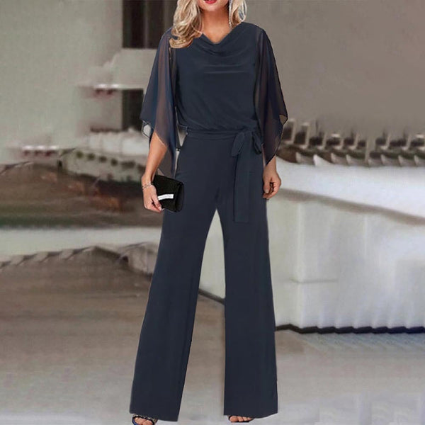Women's Wide-Leg Jumpsuit with Lace-Up Waist