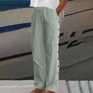Women's Coastal Stripe Button-Detail Relaxed Pants
