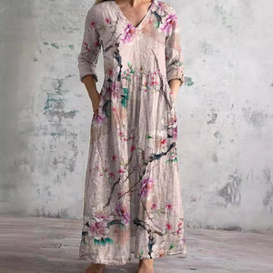 Women's Boho Floral Print V-Neck Maxi Dress