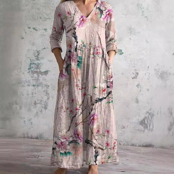 Women's Boho Floral Print V-Neck Maxi Dress
