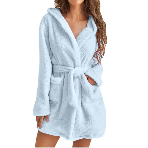 Women's Plush Hooded Belted Bathrobe
