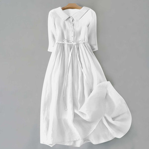 Women’s Button Front Tie Waist Flowy Midi Dress
