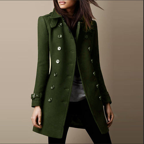 Women's Double-Breasted Tailored Fit Long Coat