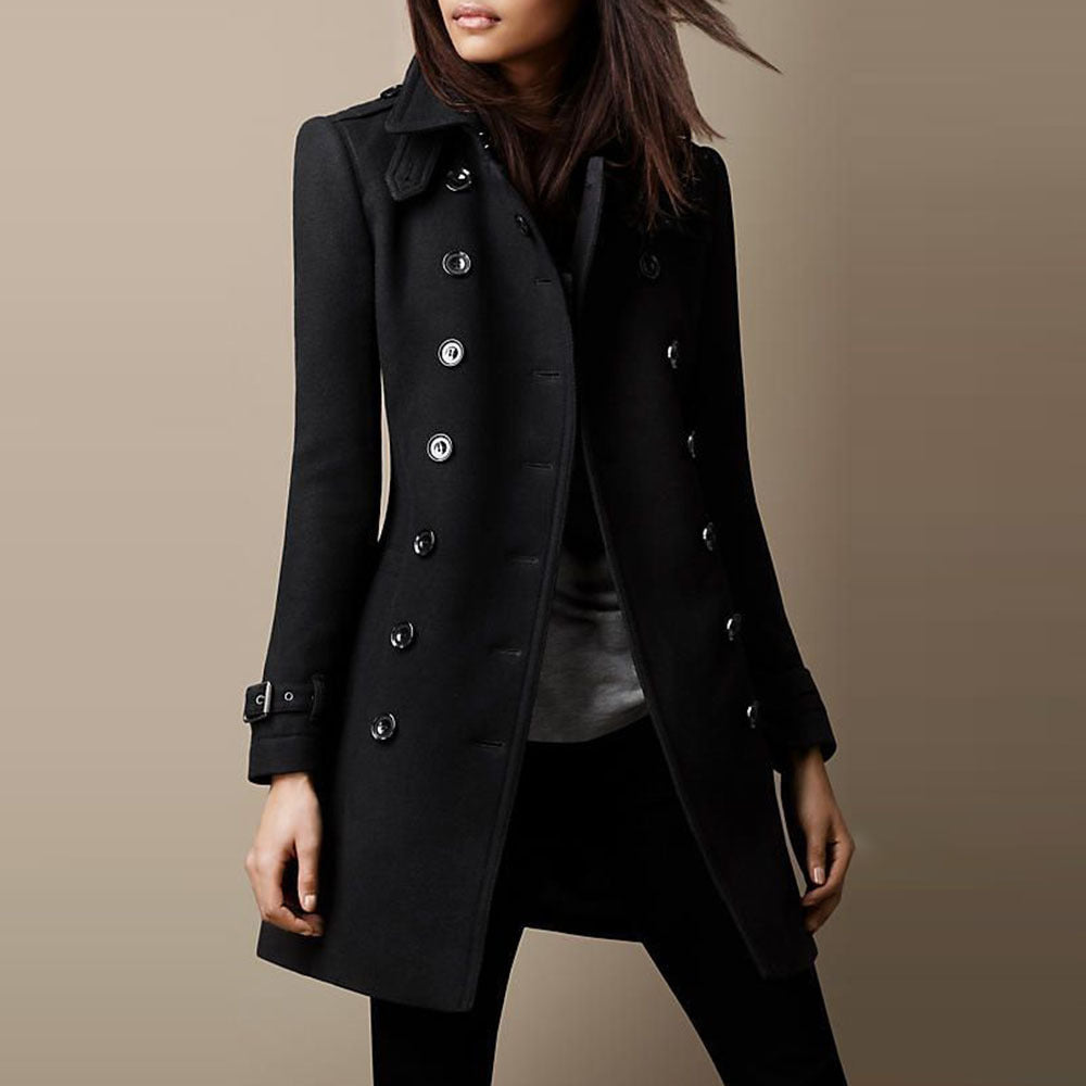 Women's Double-Breasted Tailored Fit Long Coat