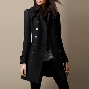 Women's Double-Breasted Tailored Fit Long Coat