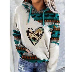 Women’s Aztec Print Hoodie Casual Oversized Pullover