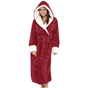 Women's Plush Hooded Fleece Bathrobe