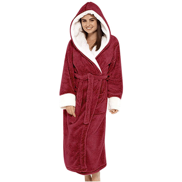 Women's Plush Hooded Fleece Bathrobe