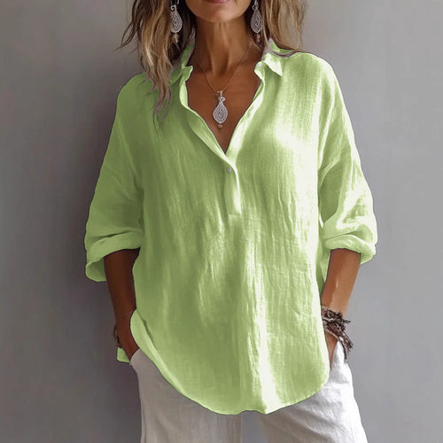 Women's Relaxed Collared Blouse with V-Neck