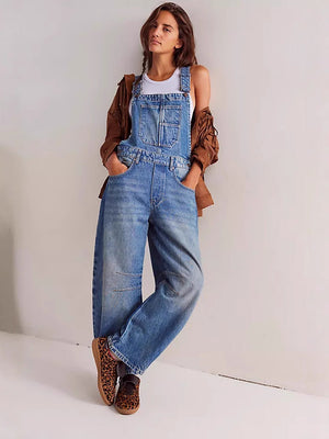Women's Relaxed-Fit Wide-Leg Overalls with Practical Pockets