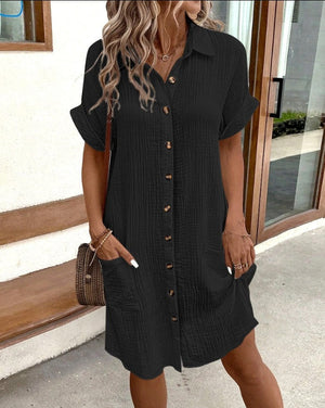 Women's Relaxed Button Shirt Dress with Pockets