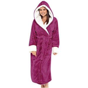 Women's Plush Hooded Fleece Bathrobe