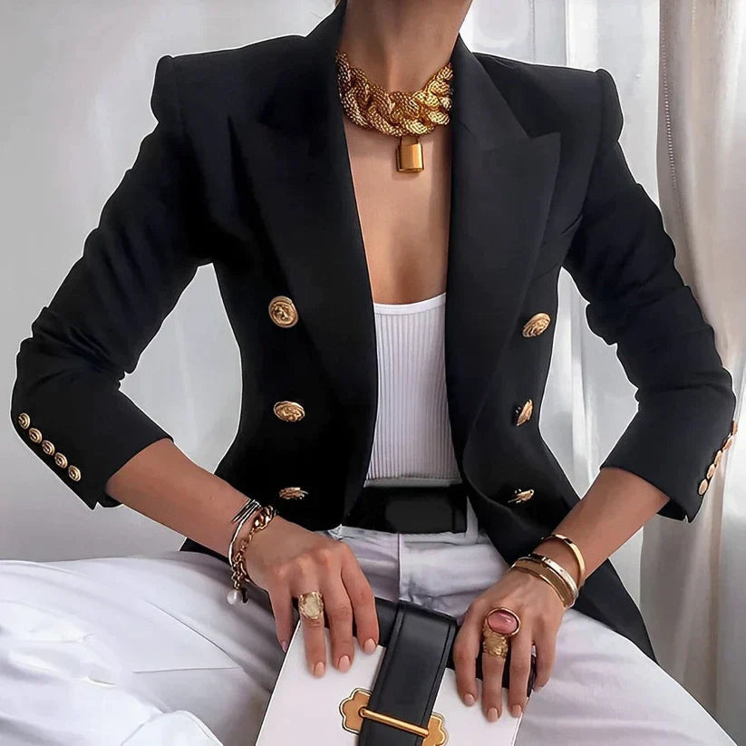 Elegant Double-Breasted Gold Button Blazer