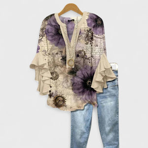 Blusa bohemia floral de mujer con mangas con volantes en capas