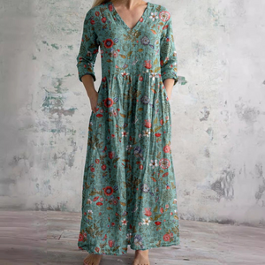 Women's Boho Floral Print V-Neck Maxi Dress