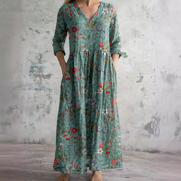 Women's Boho Floral Print V-Neck Maxi Dress