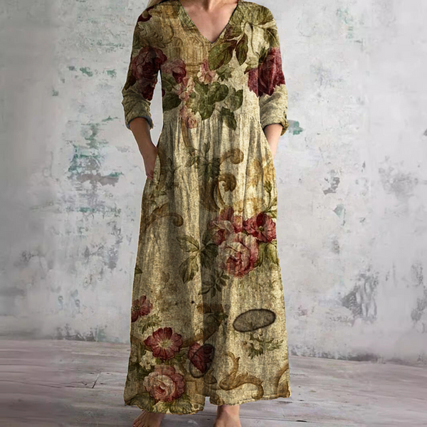 Women's Boho Floral Print V-Neck Maxi Dress