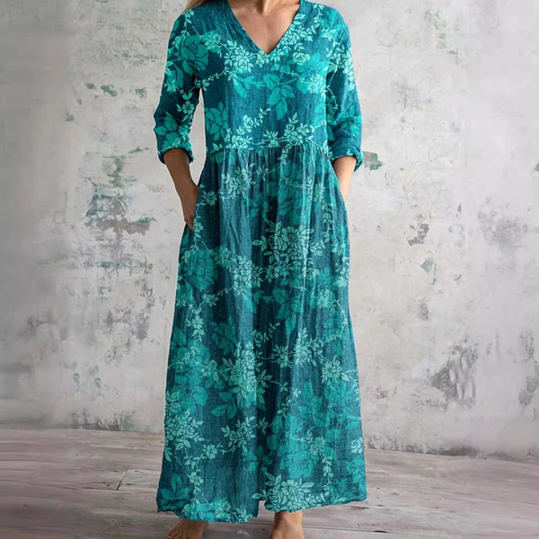 Women's Boho Floral Print V-Neck Maxi Dress