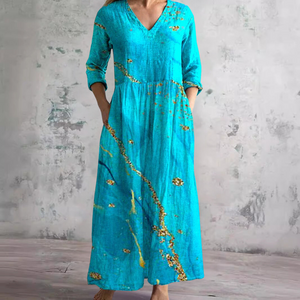 Women's Boho Floral Print V-Neck Maxi Dress