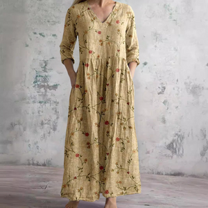 Women's Boho Floral Print V-Neck Maxi Dress