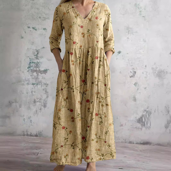 Women's Boho Floral Print V-Neck Maxi Dress