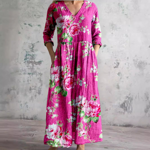 Women's Boho Floral Print V-Neck Maxi Dress