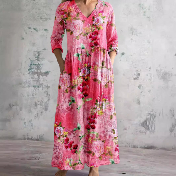 Women's Boho Floral Print V-Neck Maxi Dress