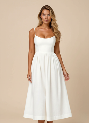 Women's Spaghetti Strap Midi Dress with Wrap-Style Skirt