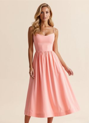 Women's Spaghetti Strap Midi Dress with Wrap-Style Skirt
